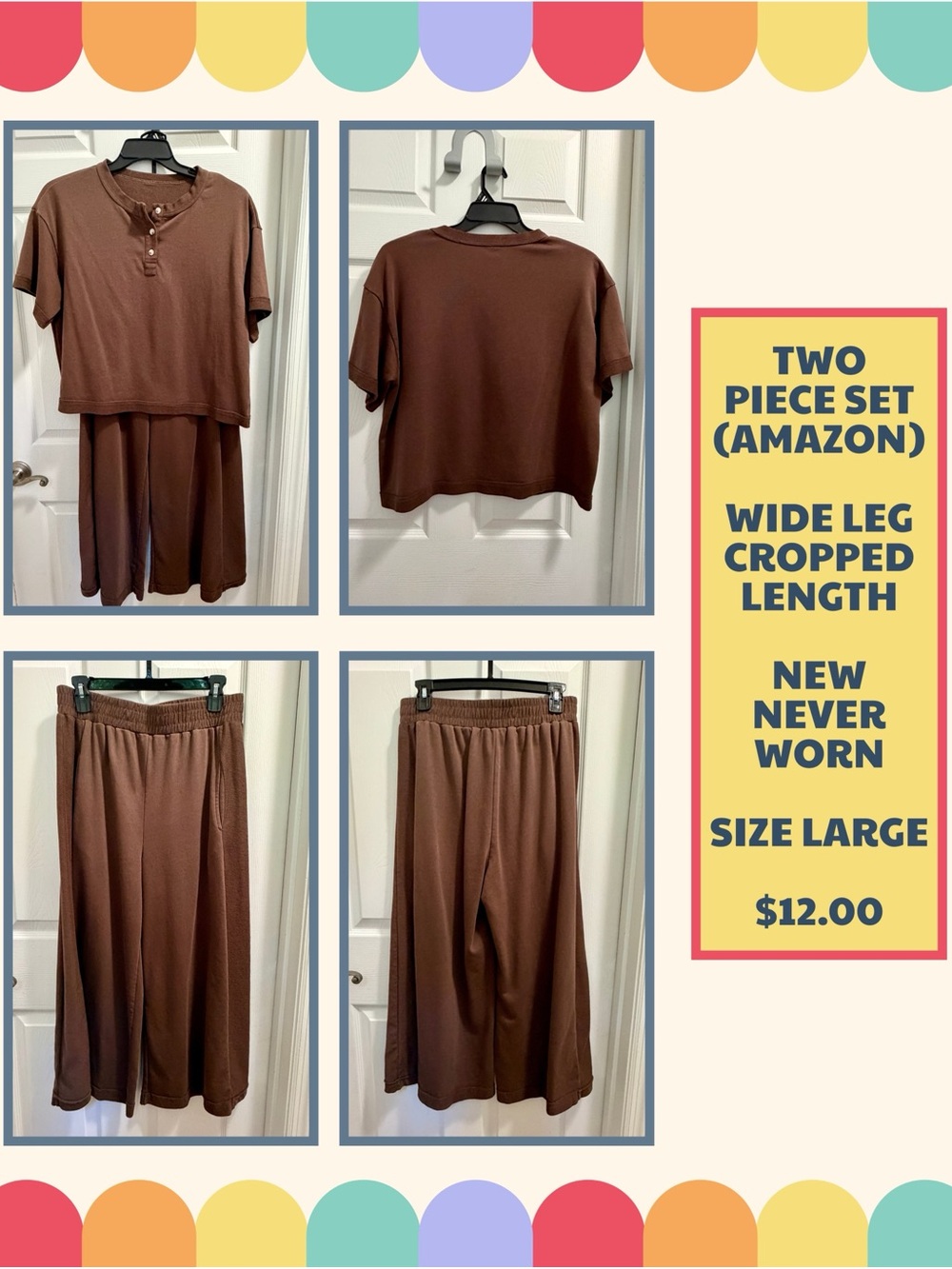 Casual Two-Piece Wide-Leg Skirt Set in Brown